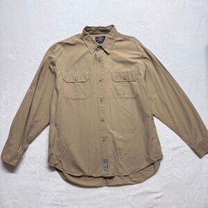 Polo Jeans Co Ralph Lauren Mens Tan Long Sleeve Cotton Utility Workwear Shirt XL